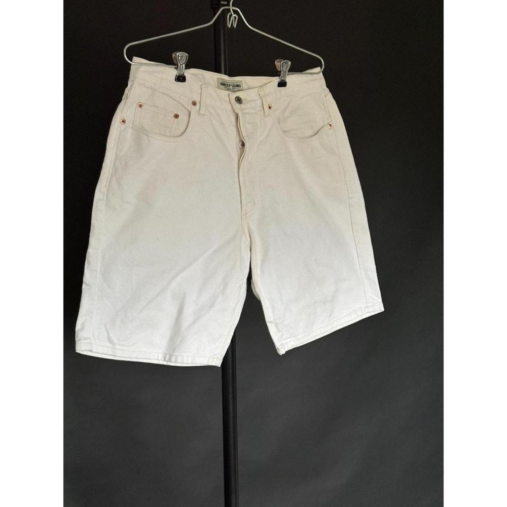 Vintage 90's Guess Jean Shorts Denim Cream White Men's Size 33 Inseam 10.5" - Picture 3 of 8